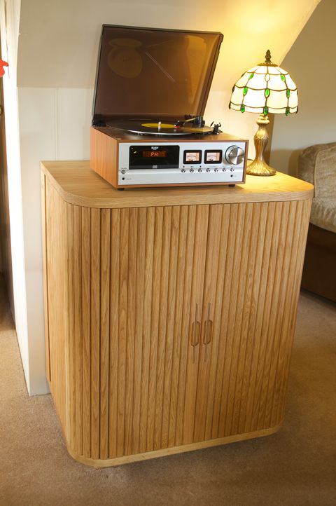 White oak tambour records cabinet