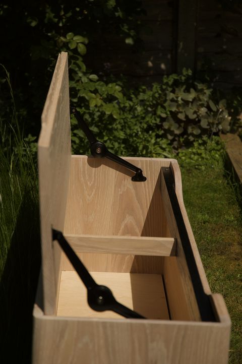 Whitewashed white-oak storage chest with charred handle