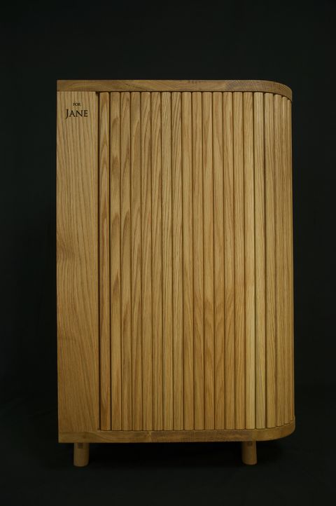 White oak tambour records cabinet