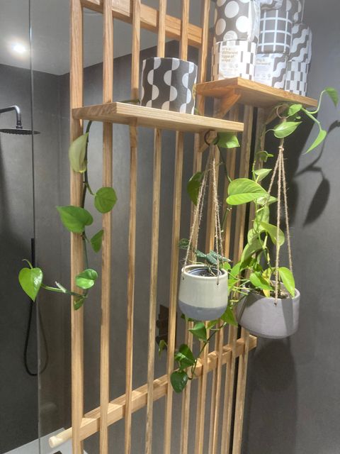 Spalted ash solid wood bathroom suite and slat screen