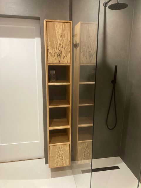 Spalted ash solid wood bathroom suite and slat screen
