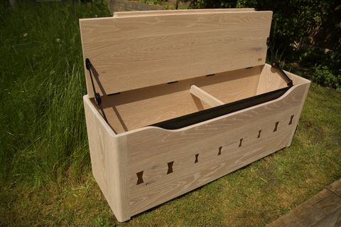Whitewashed white-oak storage chest with charred handle