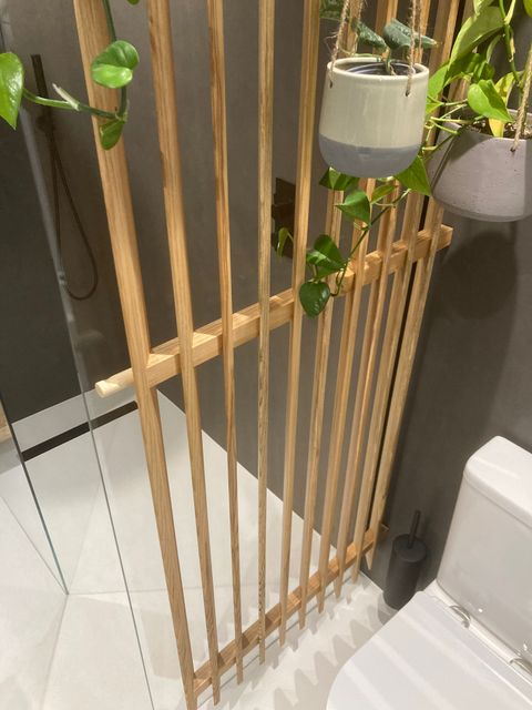 Spalted ash solid wood bathroom suite and slat screen