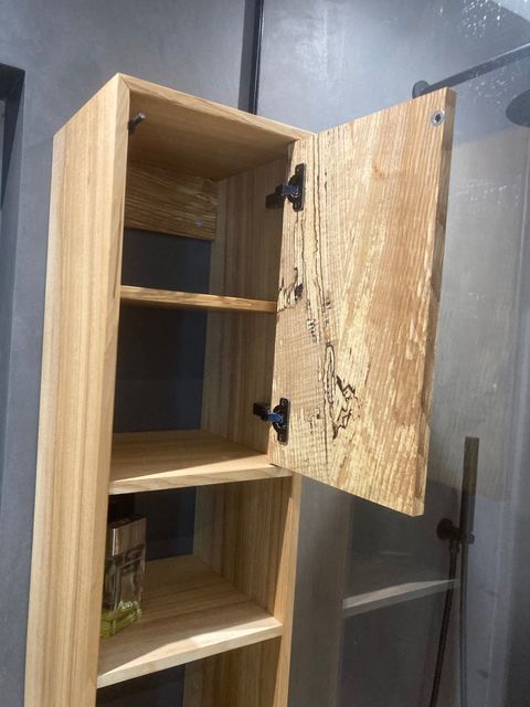 Spalted ash solid wood bathroom suite and slat screen